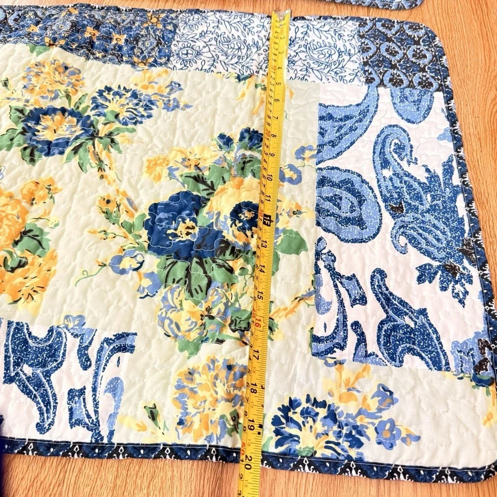 2 Patchwork Quilted King Size Pillow‎ Shams Cobalt Blue Paisley Cottagecore Set